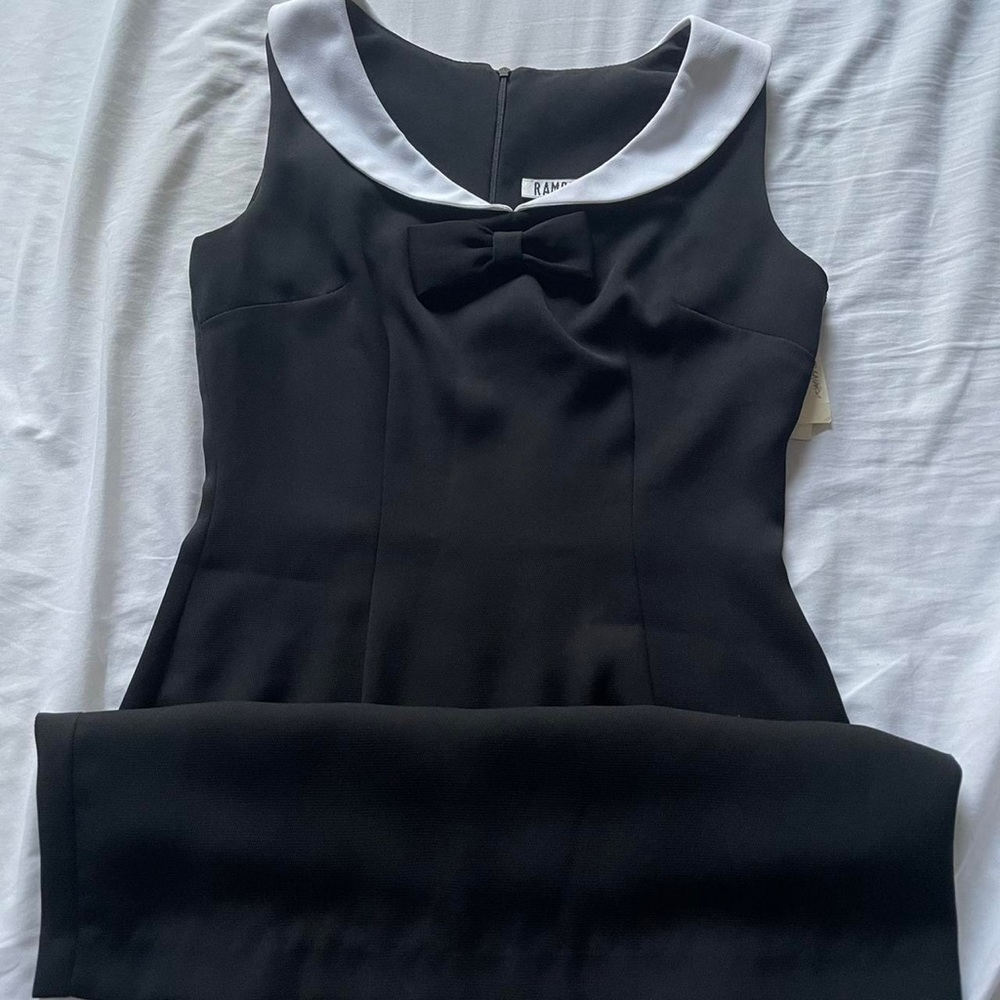 Vintage 90s Does 60s Mod “Rampage” NWT Deadstock Black Tank Dress With Collar.